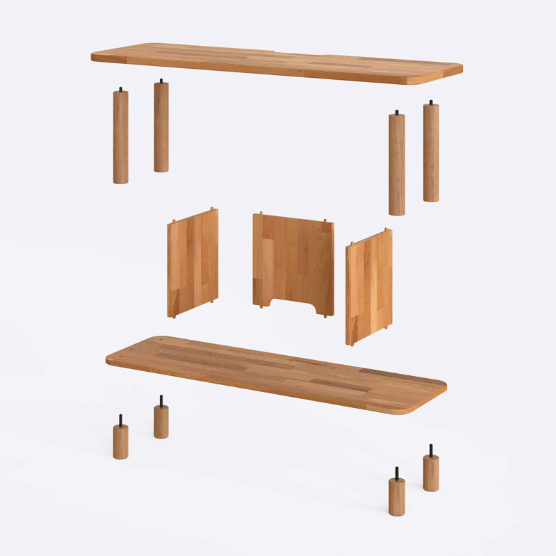 Solid Wood Low Media Console with Divided Shelf – Compact Storage Solution, 17.4”H x 47.2”L x 15”W