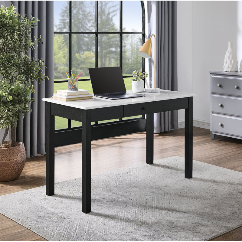 1pc moderne blanc faux marbre bureau élégant base noire superbe tiroir de rangement meubles de bureau en bois blanc noir (ne pas inclure les tabourets)