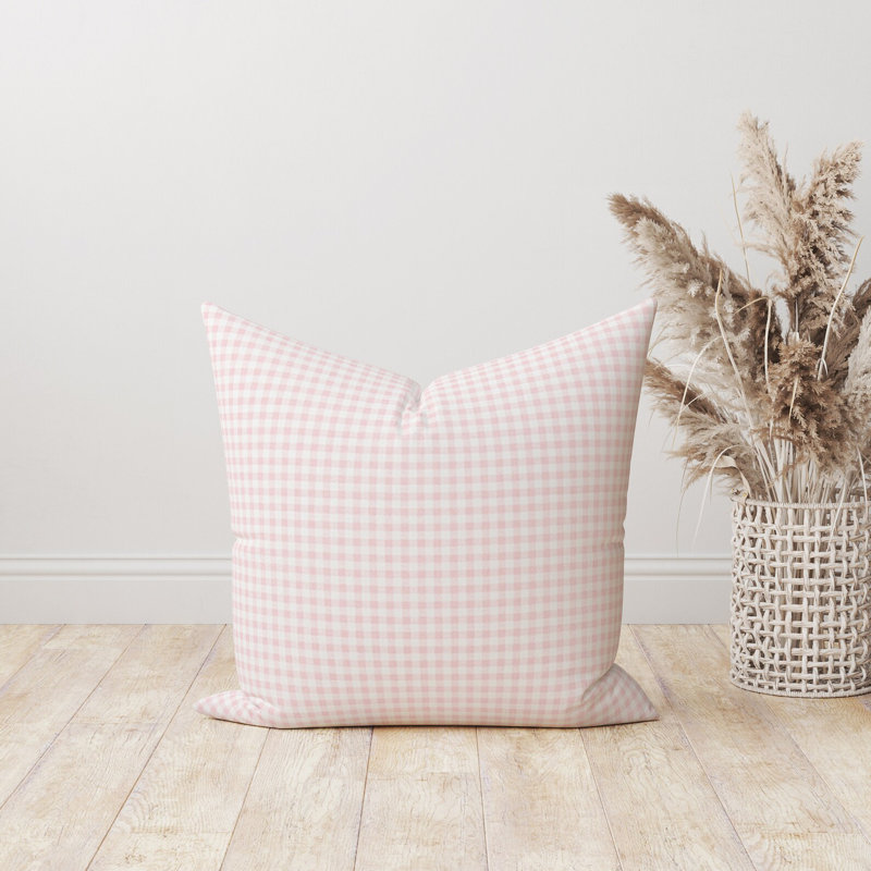 Housse de coussin en vichy rose clair et blanc, 15 po x 15 po, Blanc / rose