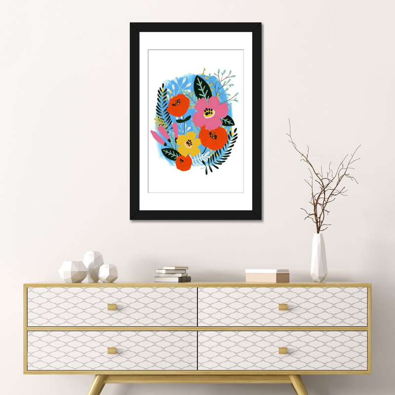 « bouquet brillante i », reproduction sur toile, H 32 po x l 24 po x P 1 po, Papier d'art encadré noir, Blanc