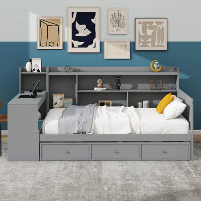 Wooden Daybed Equipped With Triple Drawers And USB Charging Ports by Red Barrel Studio