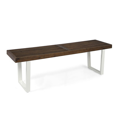 Dining Bench, Acacia Wood With Iron Legs, Modern, Contemporary, Dark Brown And White, Wash