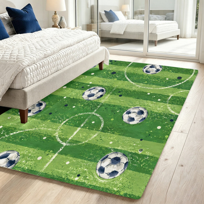 Soccer Field Area Rug, Room Decor, Boys, Sports Themed Carpet, Washable Non-Slip Floor Mat for Living, Bedroom, Playroom, Gaming, Home