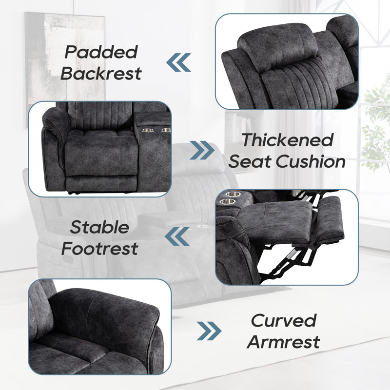 Zero Gravity Power Reclining Loveseat with Adjustable Headrest, Reclining Loveseat with Console, Gray