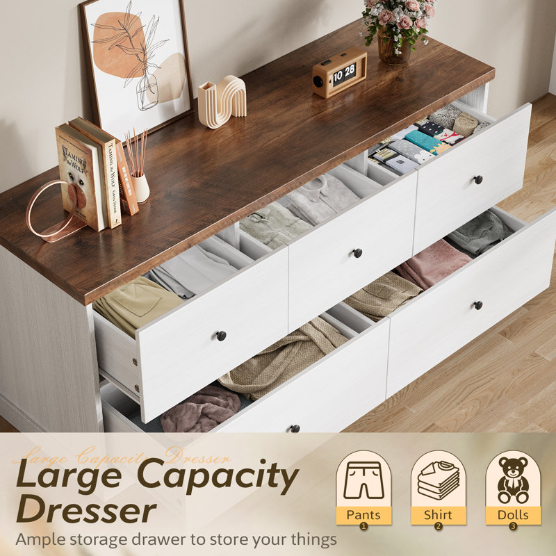 5 Drawer Double Dresser - Wide Wood Storage Chest