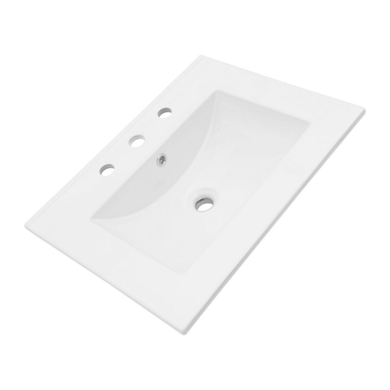 Lavabo rectangulaire simple avec trop-plein et 3 trous de robinet, Central