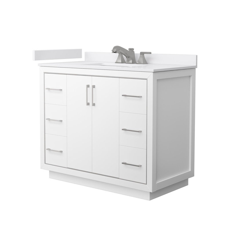 Icon 42" Freestanding Single Bathroom Vanity with Cultured Marble Top, Brushed Nickel, White
