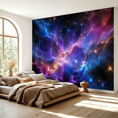 Wall Mural Peel and Stick Wallpaper Galaxy Outer Space Colorful Nebula Star Field Night Sky Cloud Starry Self-Adhesive Removable Contact Paper Wall Decor for Living Room Bedroom 69"H x 96"W