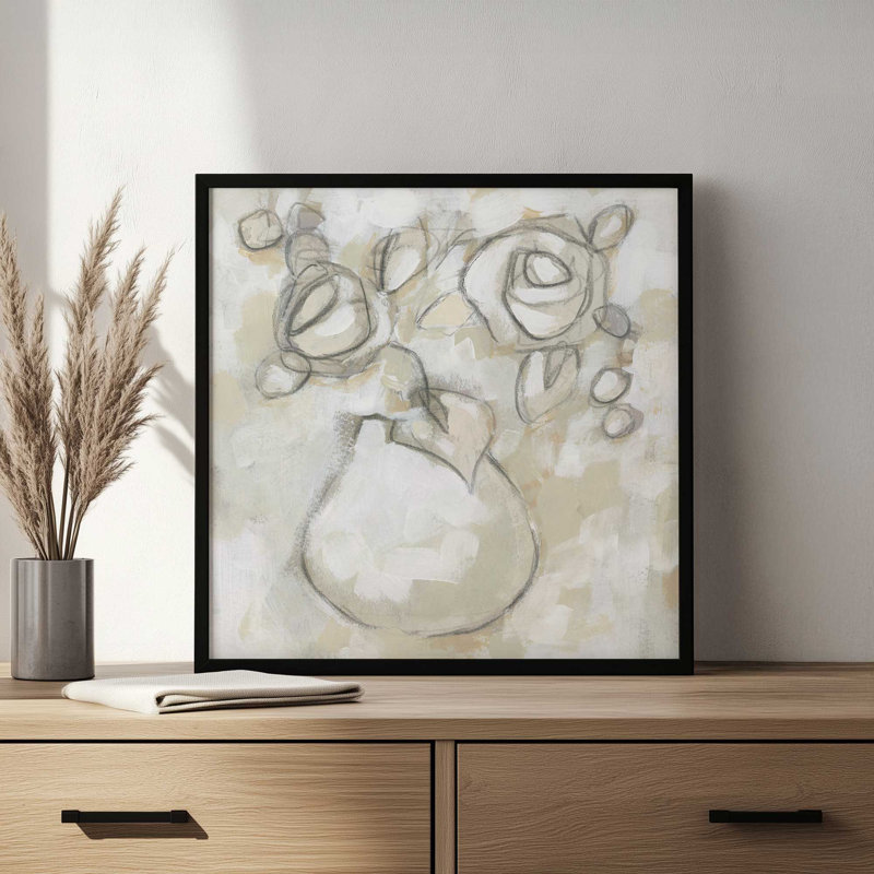 «Bouquet Sketch Impression I» par June Erica Vess, reproduction d'art, Impression sur cadre ouvert sans papier mat, Noir