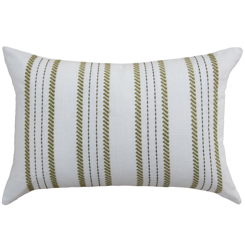 100% Cotton Down Filled Throw Pillow, Polyester, White/Green