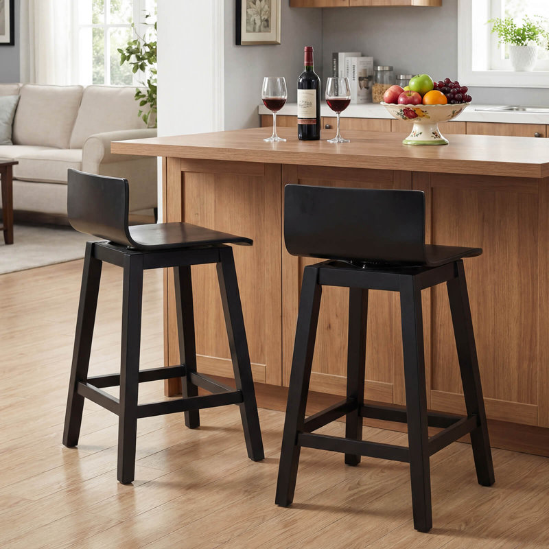 24.5" Counter Height Bar Stools Set of 4 w/ Footrest Solid Rubber Wood Legs, Black, 4