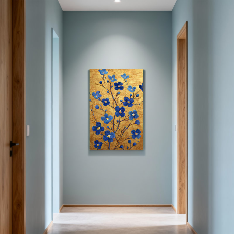 Plantes et fleurs Fleurs bleues sur fond doré