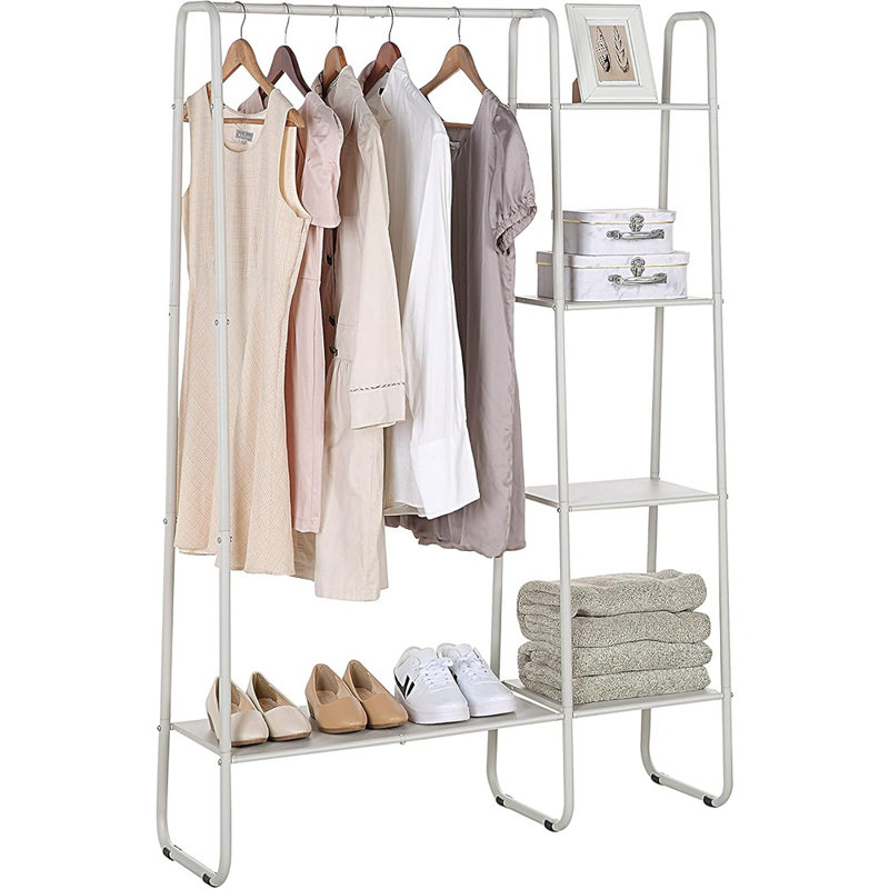 Support à vêtements autoportant en métal blanc cassé - Organisateur de vêtements et accessoires
