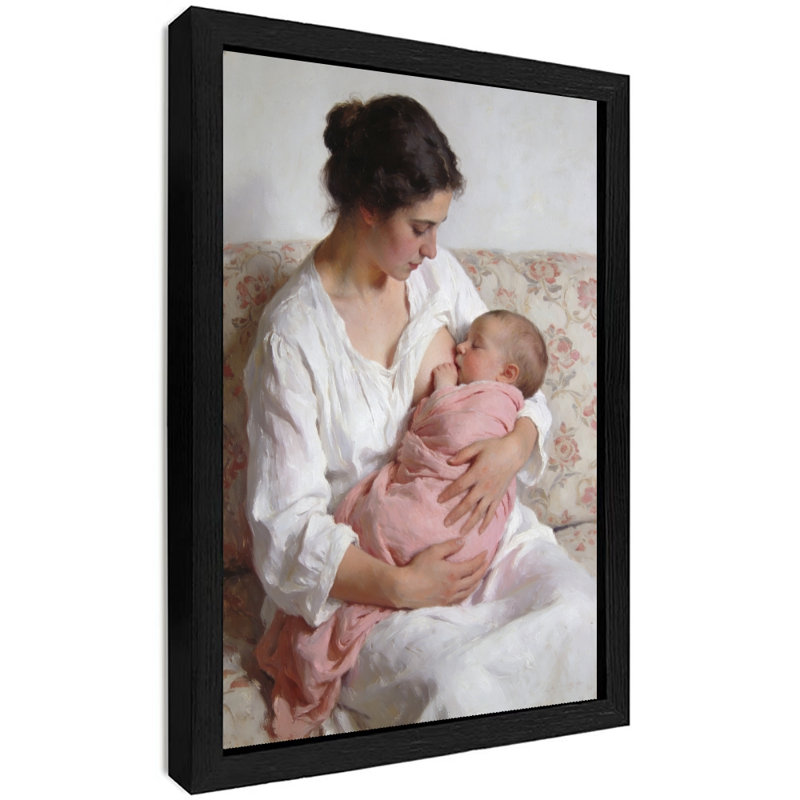 Art mural en bois massif de qualité supérieure, femme tenant un bébé, peinture murale avec cadre en bois noir durable pour la décoration intérieure