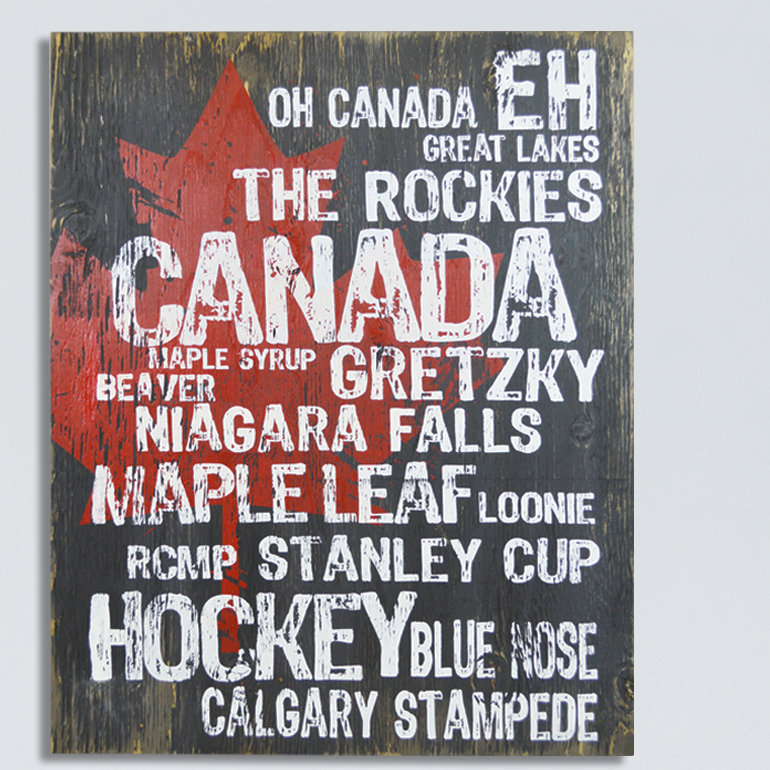 « oh canada », art textuel sur bois manufacturé