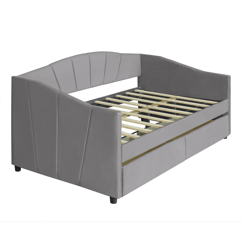 Kacy Upholstered Daybed with Trundle, Sofa Bed, Gray, Twin 1