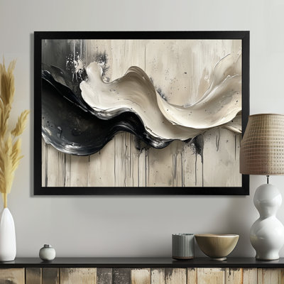 Gris sur fond blanc l'encre rythmique de la rivière Ink III - Vagues modernes abstraites