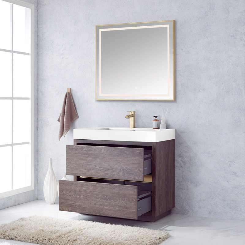 Ensemble de meuble-lavabo simple 36 po Beira, Chêne de Caroline du Nord, Blanc, 36"