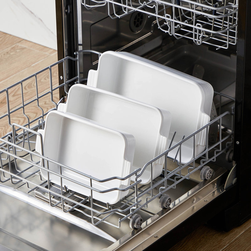 3-Piece Set Of Ceramic Baking Pans, Rectangular Baking Dish Set, White