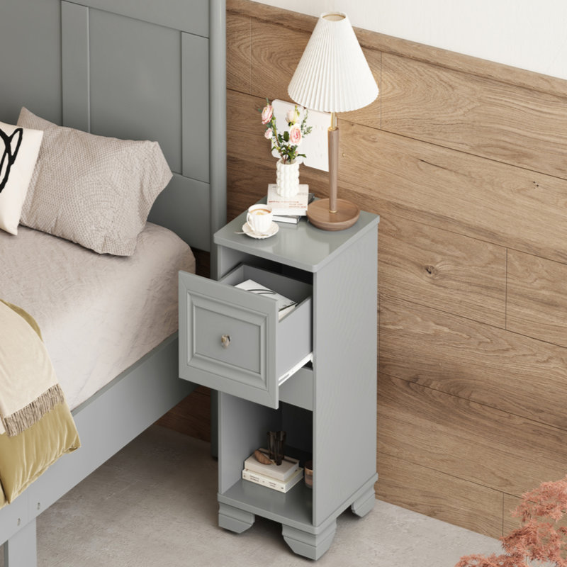 Elegant Design Nightstand With Drawer And Open Shelf For Bedroom, Retro Style Bedside Table With Classic Design And Metal Handle