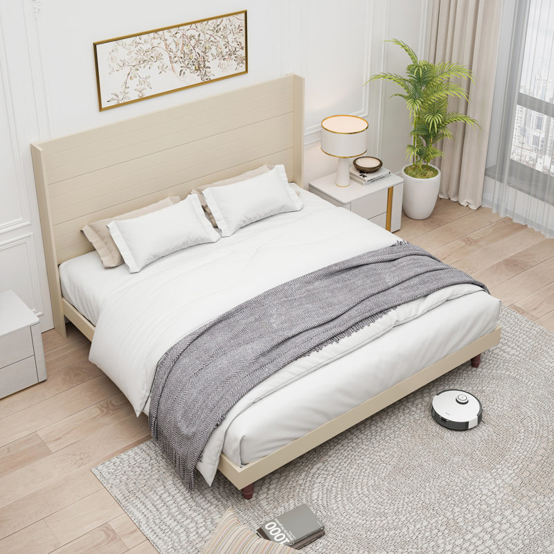 54 "High Headboard Bed, High Quality, Beige, King