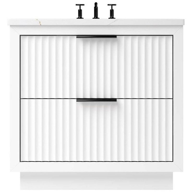 Lecrieú Two-Drawer Single Bath Vanity, Matte Black, 36", Pure White