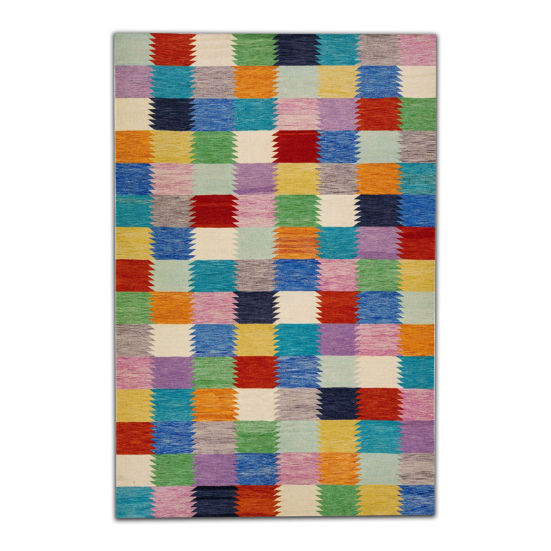 Multi-Coloured Ethnic-Themed Woven Base Rug, Rectangle 4'7" x 6'6"