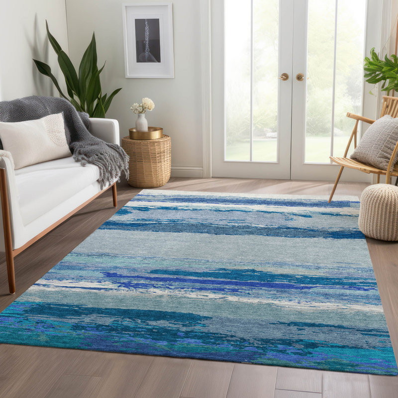 Tapis bleu intérieur / extérieur lavable à la machine Christain ACN1282, Rectangle 9 pi x 12 pi