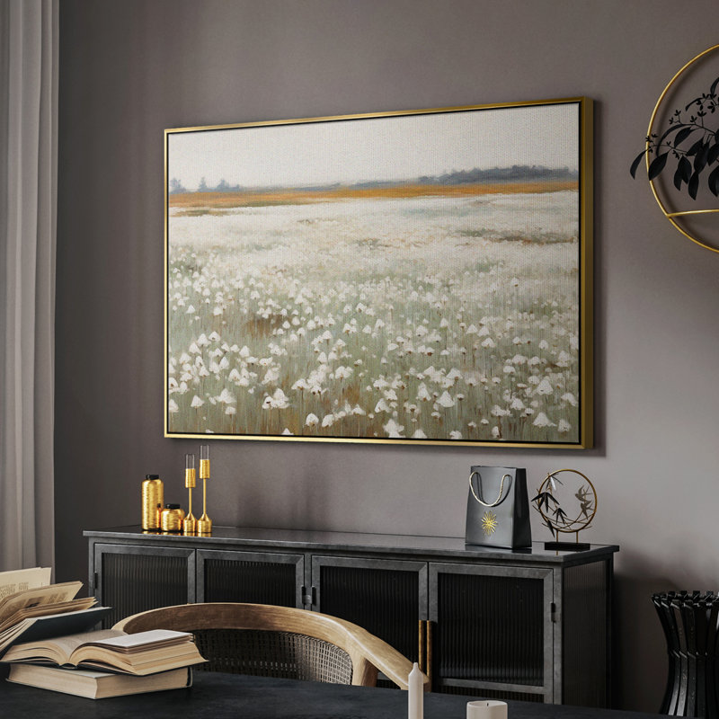 Paysage rétro -XVII, Toile avec cadre flottant or, H 25 po x l 37 po x P 2 po