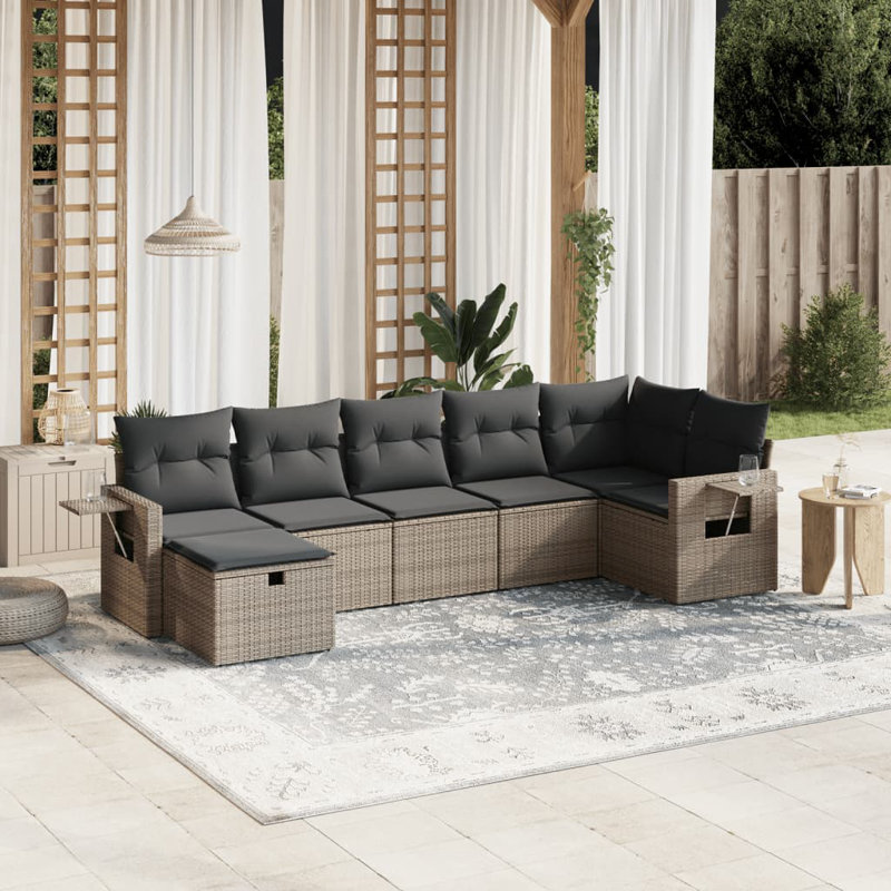 Ensemble de canapé de jardin Vidaxl PE rotin gris, acier thermolaqué grand modulaire