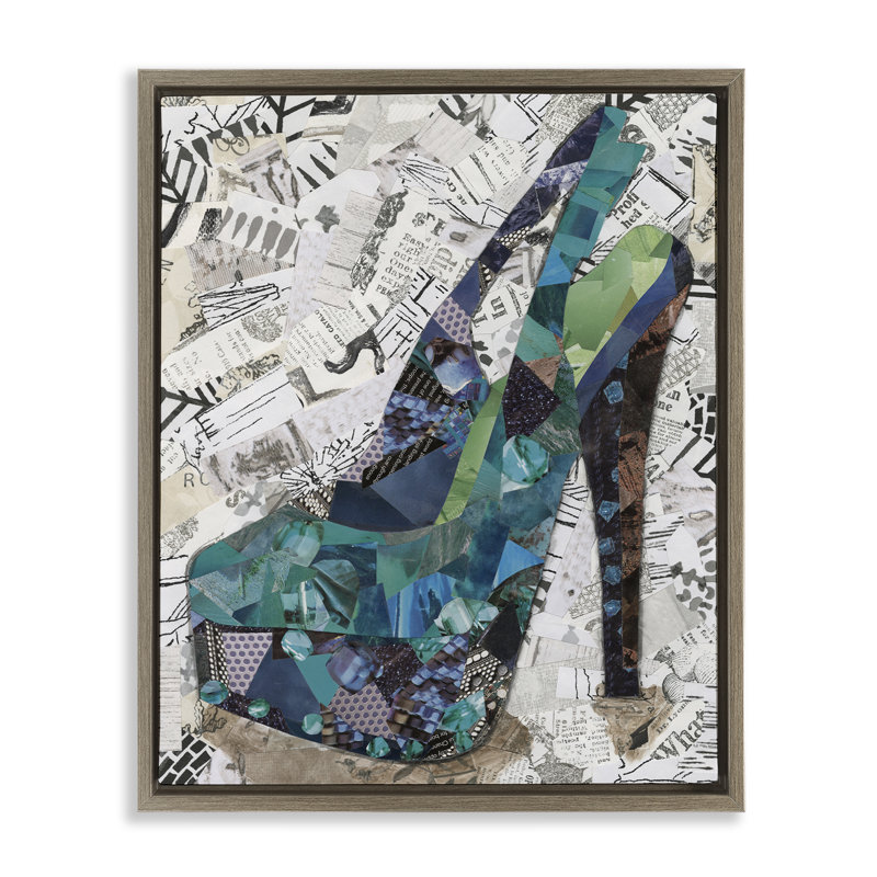 «Collage High Heel», art mural encadré sur toile flottante par Coco Good, H 31 po x l 25 po, Cadre flottant orme Montalcino