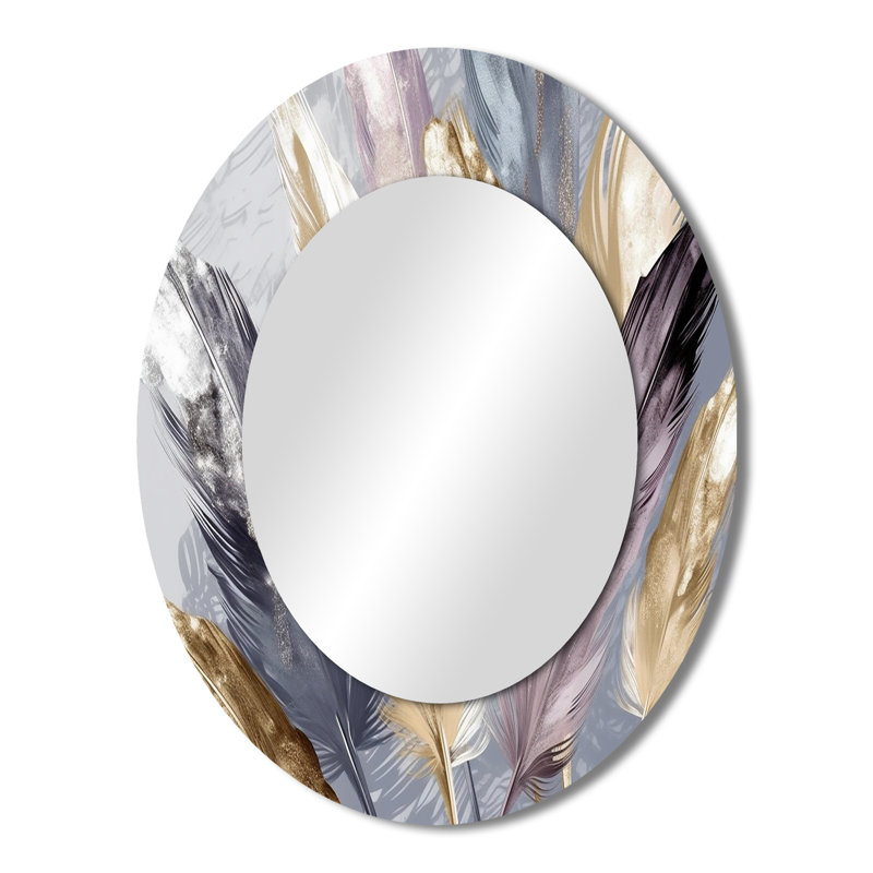 Purple Feather Boho Majesty - Glam Oval Wall Mirror, 43" x 33"