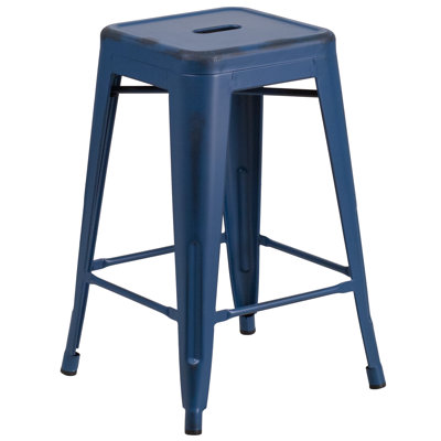 Nieva Commercial Grade Backless Indoor-Outdoor Counter Height Stool with Square Seat