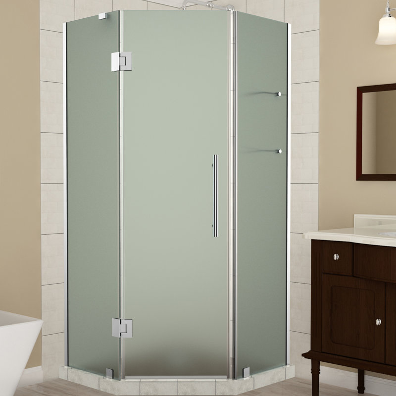 Porte de douche à charnière sans cadre 38 po x 72 po Merrick GS, Chrome