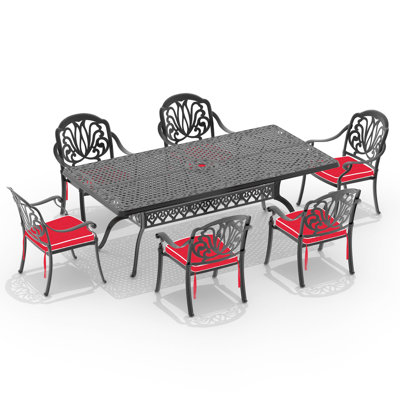 Table d'extérieur en fonte d'aluminium avec trou pour parasol - 81,07 po x 41,08 po, noir, trou pour l'extérieur