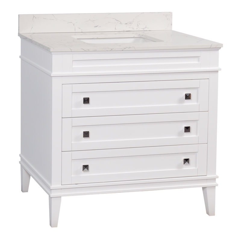 Meuble-lavabo simple 36 po avec armoire blanche et comptoir en marbre d'ingénierie Whitman, Blanc, Marbre d'ingénierie