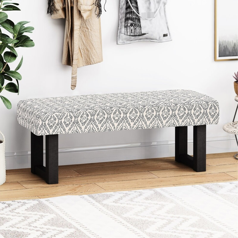 Banc en tissu avec imprimé noir, l 47,71 po x P 16,31 po H 18,08 po, pour utilisation à l'intérieur