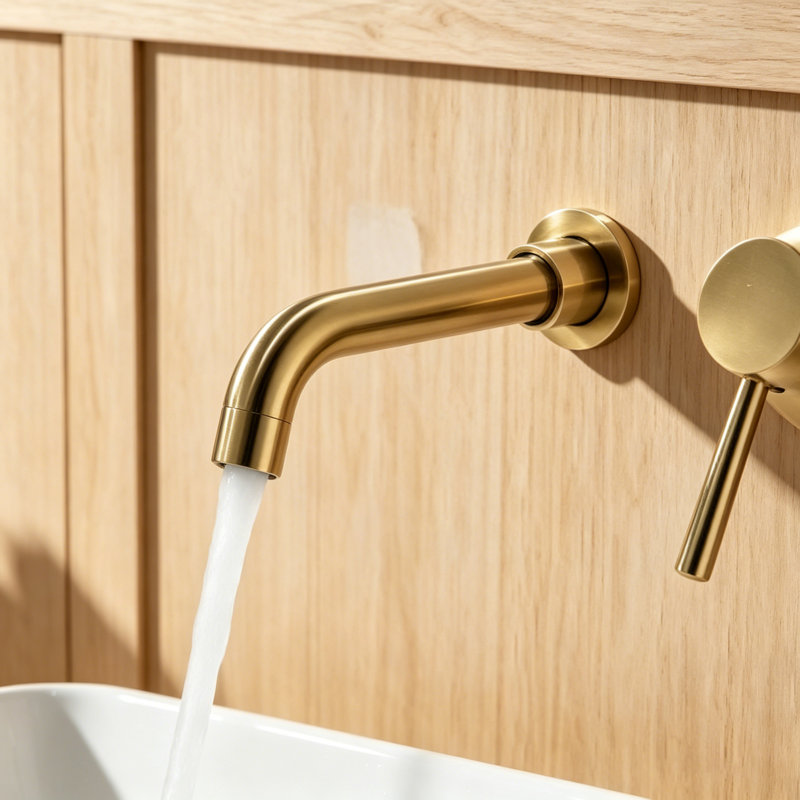 Wall Mounted Bathroom Sink Single Lever Handle Faucet With Pop-Up Drain (No Overflow), Brushed Gold
