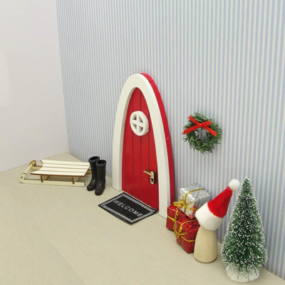 Wooden Red Christmas Elf Holly Elf Door Attach To The Kid's Wall