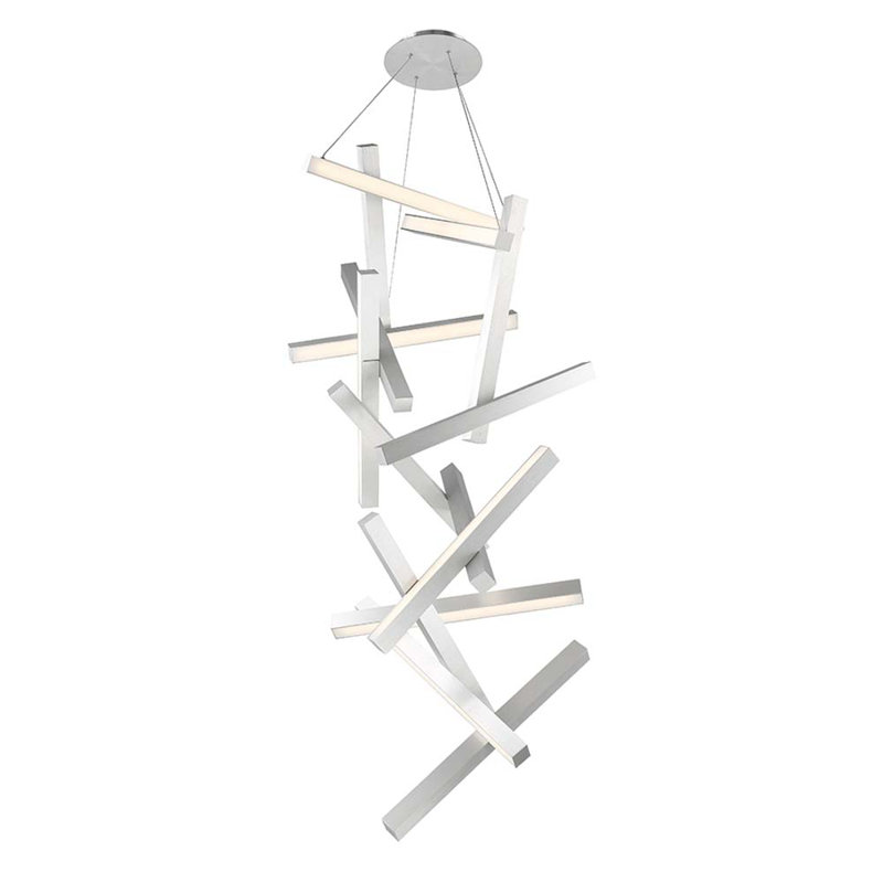 Lustre géométrique unique à 15 lumières Chaos, Aluminium brossé