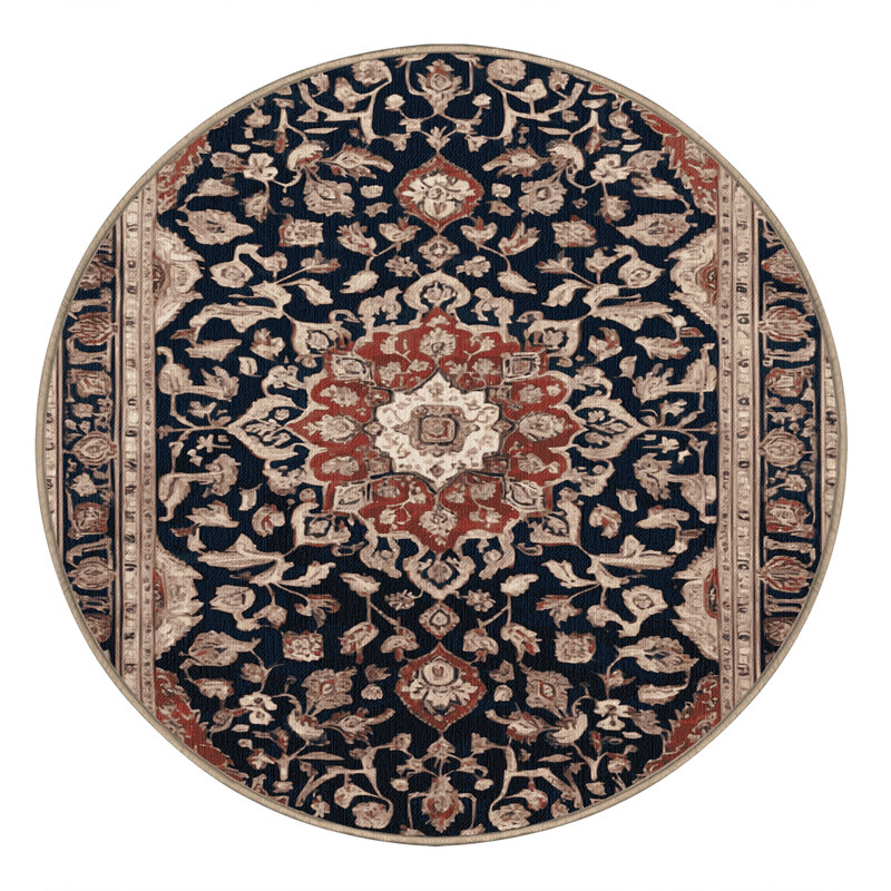 Machine Washable Persian Beige Area Rug, Round 8'