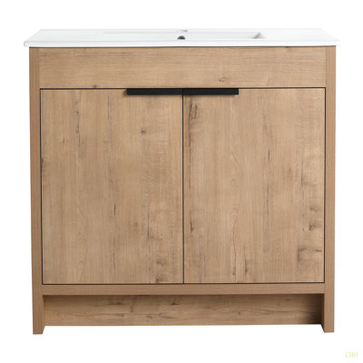 Meuble-lavabo autoportant 36 po et 2 portes d'armoire à fermeture en douceur ((KD-PACKING), meuble-lavabo sans comptoir