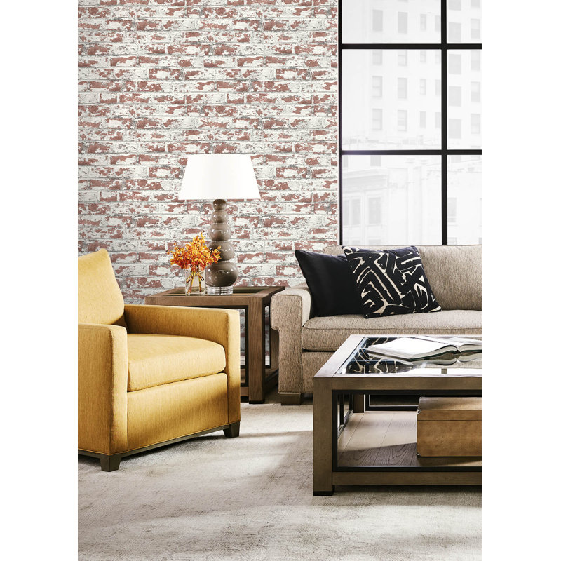Luxe Haven Soho Brick 9' L x 27" W Smooth Peel and Stick Wallpaper Roll, Terra Cotta