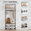 4-in-1 Hall Tree with Bench & Shoe Storage, Freestanding Steel Frame Coat Rack with 5 Hooks, 60cm Width Single Row Hook, Rustic Brown Entryway Organizer for Living Room, Bedroom
