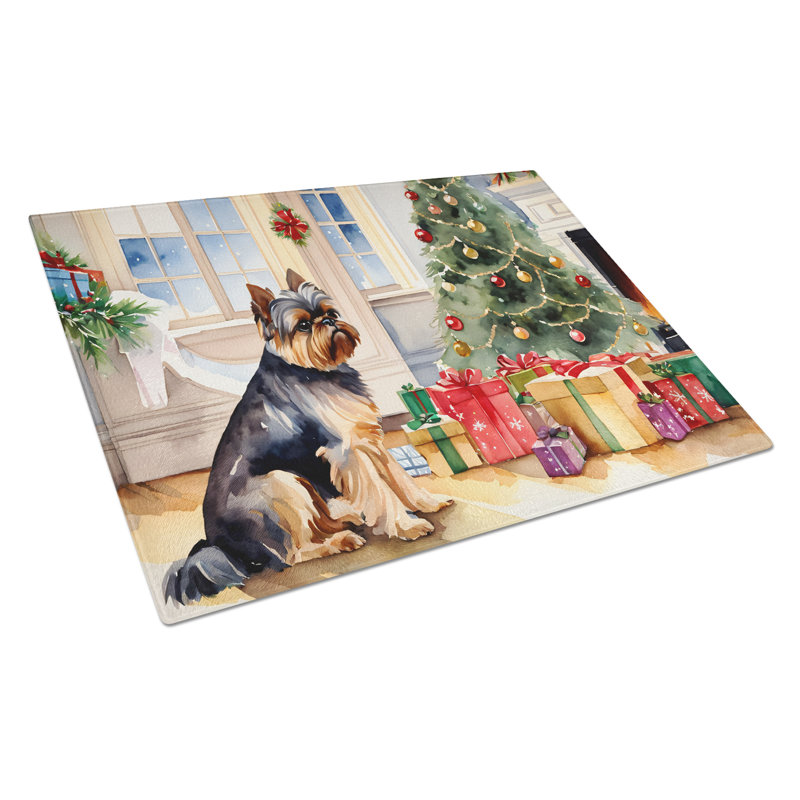 Grande planche à découper en verre Brussels Griffon Cozy Christmas