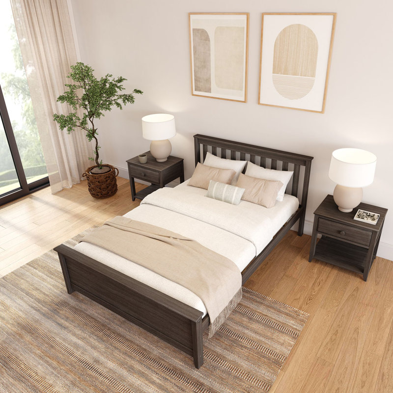 Lit en bois massif Rosenthal, Argile, Double