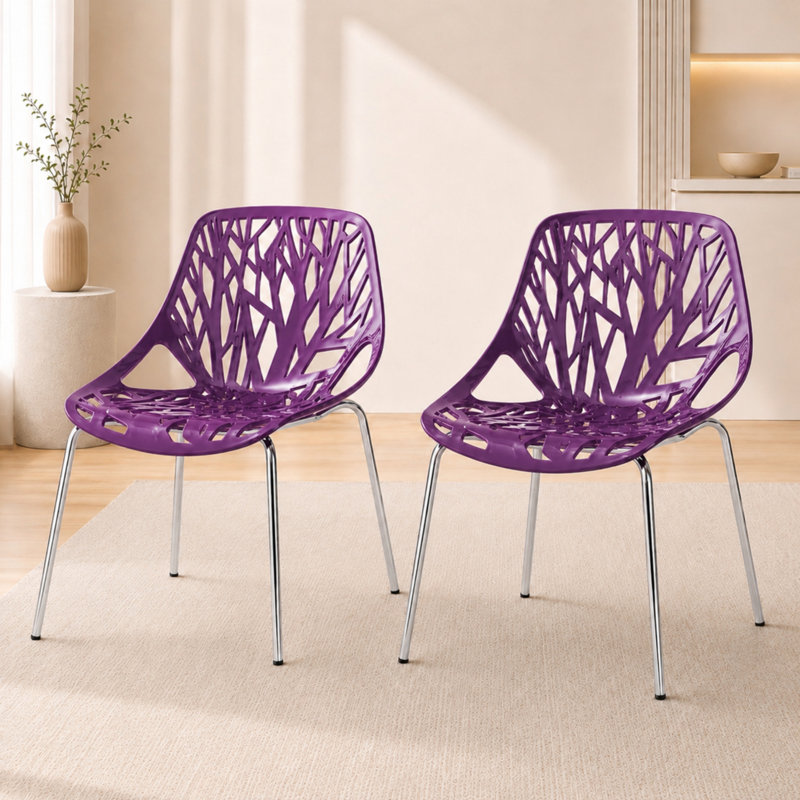 Chaises d'appoint empilables avec dossier à découpes florales et pieds en acier inoxydable - sièges de cuisine, de restaurant ou de banquet modernes
