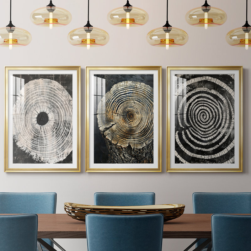 ABSTRACT Series CLVII - Impression encadrée sur mesure de qualité supérieure - 3 pièces, H 21 po x l 30 po, Doré