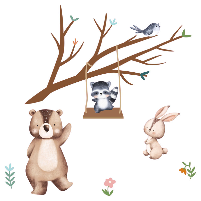Autocollant mural, lapin et arbre, H 28 po x l 28 po