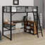Lit mezzanine en métal avec 3 couches de tablettes et bureau en L-945460171-945460170
